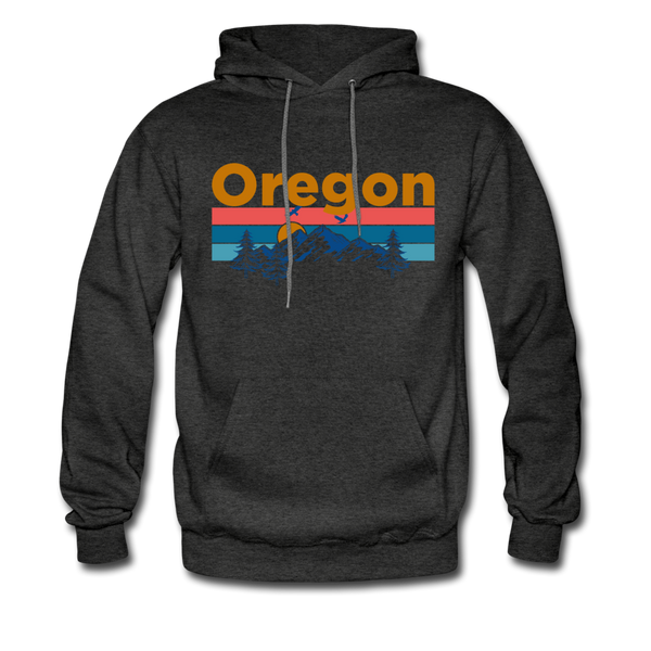 Oregon Hoodie - Retro Mountain & Birds Oregon Hooded Sweatshirt - charcoal gray