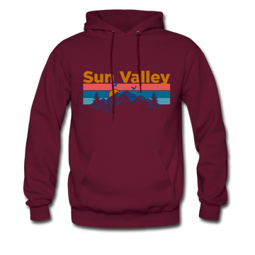 Sun Valley, Idaho Hoodie - Retro Mountain & Birds Sun Valley Hooded Sweatshirt - burgundy