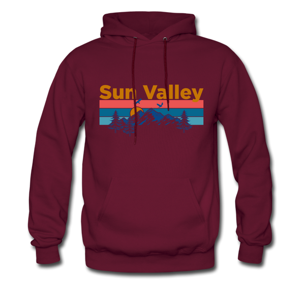 Sun Valley, Idaho Hoodie - Retro Mountain & Birds Sun Valley Hooded Sweatshirt - burgundy