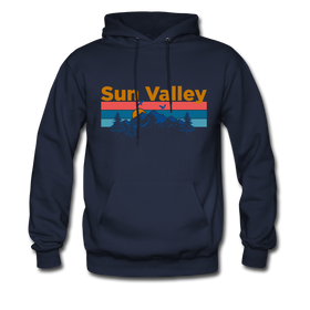 Sun Valley, Idaho Hoodie - Retro Mountain & Birds Sun Valley Hooded Sweatshirt - navy