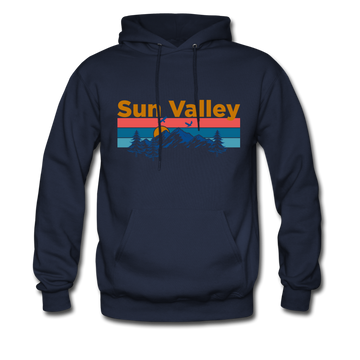 Sun Valley, Idaho Hoodie - Retro Mountain & Birds Sun Valley Hooded Sweatshirt - navy