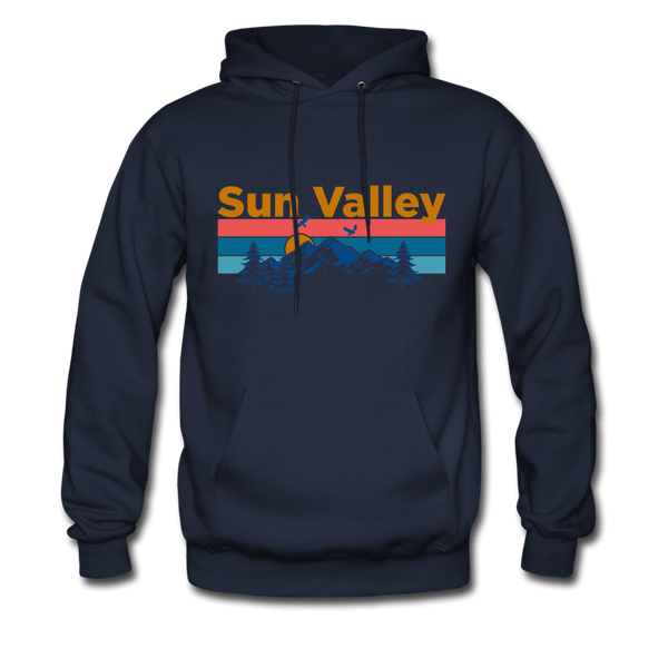 Sun Valley, Idaho Hoodie - Retro Mountain & Birds Sun Valley Hooded Sweatshirt - navy