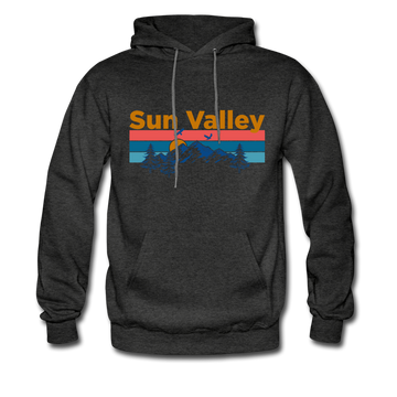 Sun Valley, Idaho Hoodie - Retro Mountain & Birds Sun Valley Hooded Sweatshirt - charcoal gray