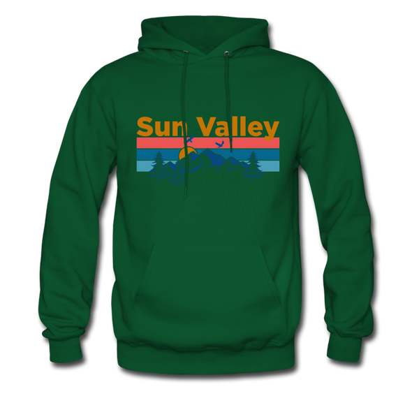 Sun Valley, Idaho Hoodie - Retro Mountain & Birds Sun Valley Hooded Sweatshirt - forest green