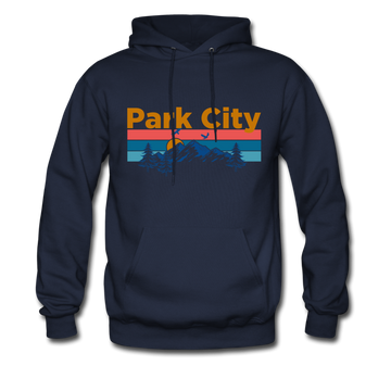 Park City, Utah Hoodie - Retro Mountain & Birds Park City Hooded Sweatshirt - navy