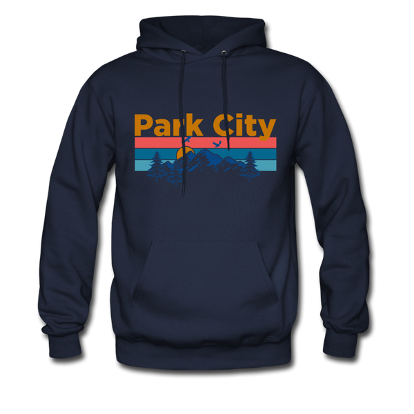 Park City, Utah Hoodie - Retro Mountain & Birds Park City Hooded Sweatshirt - navy