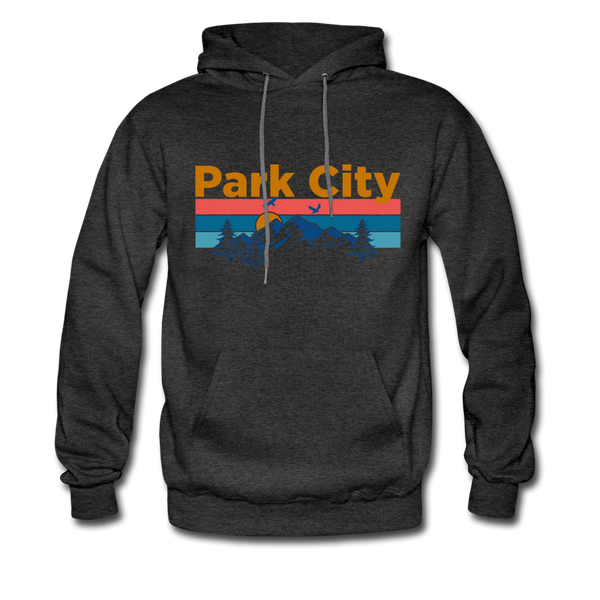 Park City, Utah Hoodie - Retro Mountain & Birds Park City Hooded Sweatshirt - charcoal gray