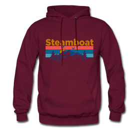 Steamboat, Colorado Hoodie - Retro Mountain & Birds Steamboat Hooded Sweatshirt - burgundy
