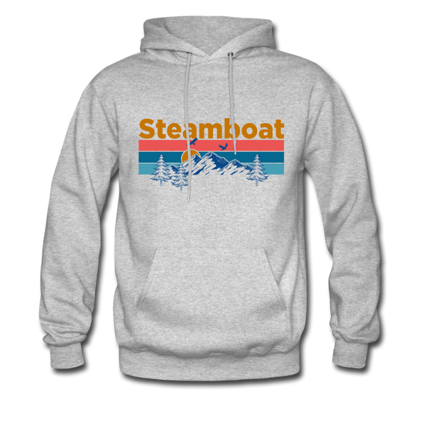 Steamboat, Colorado Hoodie - Retro Mountain & Birds Steamboat Hooded Sweatshirt - heather gray