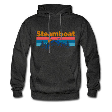 Steamboat, Colorado Hoodie - Retro Mountain & Birds Steamboat Hooded Sweatshirt - charcoal gray
