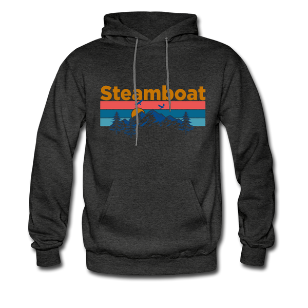 Steamboat, Colorado Hoodie - Retro Mountain & Birds Steamboat Hooded Sweatshirt - charcoal gray