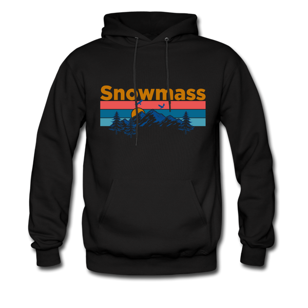 Snowmass, Colorado Hoodie - Retro Mountain & Birds Snowmass Hooded Sweatshirt - black