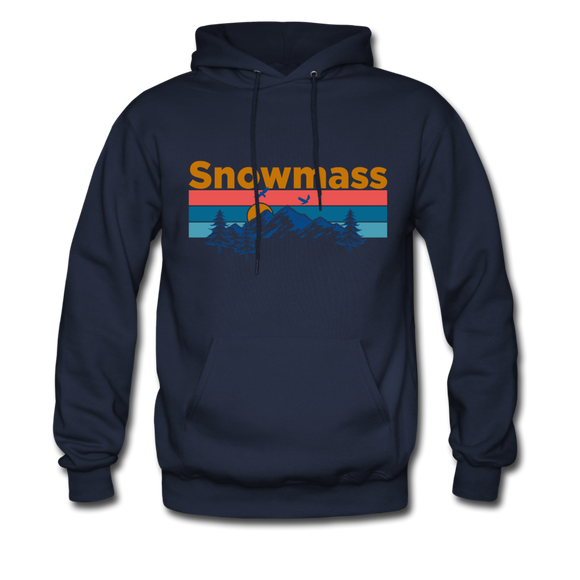 Snowmass, Colorado Hoodie - Retro Mountain & Birds Snowmass Hooded Sweatshirt - navy