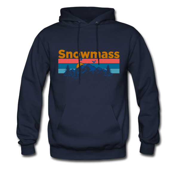 Snowmass, Colorado Hoodie - Retro Mountain & Birds Snowmass Hooded Sweatshirt - navy