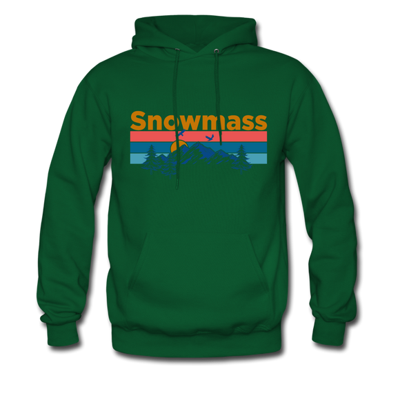 Snowmass, Colorado Hoodie - Retro Mountain & Birds Snowmass Hooded Sweatshirt - forest green