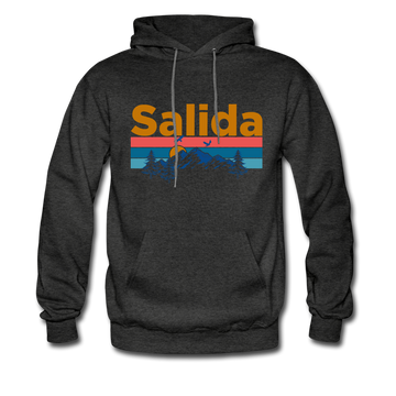 Salida, Colorado Hoodie - Retro Mountain & Birds Salida Hooded Sweatshirt - charcoal gray