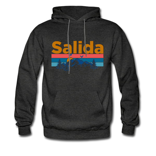 Salida, Colorado Hoodie - Retro Mountain & Birds Salida Hooded Sweatshirt - charcoal gray