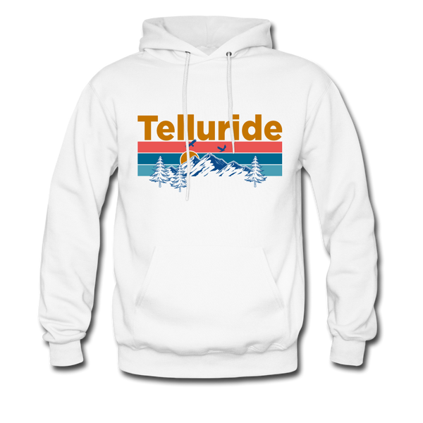 Telluride, Colorado Hoodie - Retro Mountain & Birds Telluride Hooded Sweatshirt - white