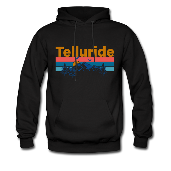 Telluride, Colorado Hoodie - Retro Mountain & Birds Telluride Hooded Sweatshirt - black