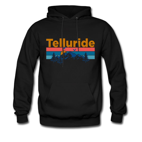 Telluride, Colorado Hoodie - Retro Mountain & Birds Telluride Hooded Sweatshirt - black