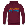 Telluride, Colorado Hoodie - Retro Mountain & Birds Telluride Hooded Sweatshirt - burgundy