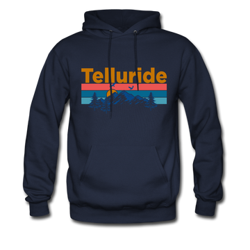 Telluride, Colorado Hoodie - Retro Mountain & Birds Telluride Hooded Sweatshirt - navy