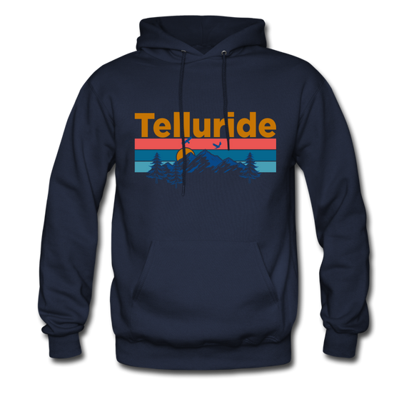 Telluride, Colorado Hoodie - Retro Mountain & Birds Telluride Hooded Sweatshirt - navy