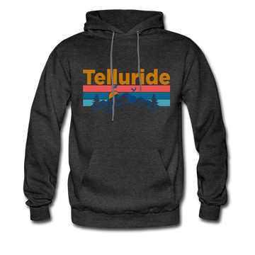 Telluride, Colorado Hoodie - Retro Mountain & Birds Telluride Hooded Sweatshirt - charcoal gray