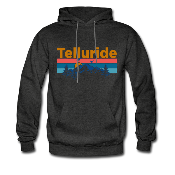 Telluride, Colorado Hoodie - Retro Mountain & Birds Telluride Hooded Sweatshirt - charcoal gray