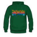 Telluride, Colorado Hoodie - Retro Mountain & Birds Telluride Hooded Sweatshirt - forest green