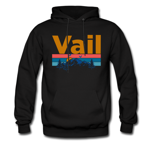 Vail, Colorado Hoodie - Retro Mountain & Birds Vail Hooded Sweatshirt - black