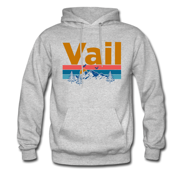 Vail, Colorado Hoodie - Retro Mountain & Birds Vail Hooded Sweatshirt - heather gray