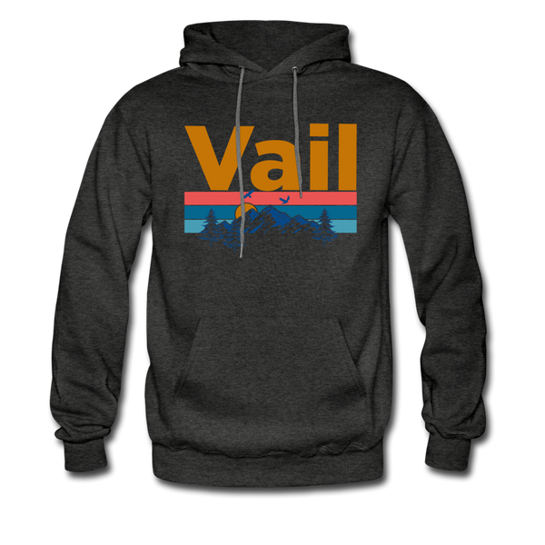 Vail, Colorado Hoodie - Retro Mountain & Birds Vail Hooded Sweatshirt - charcoal gray