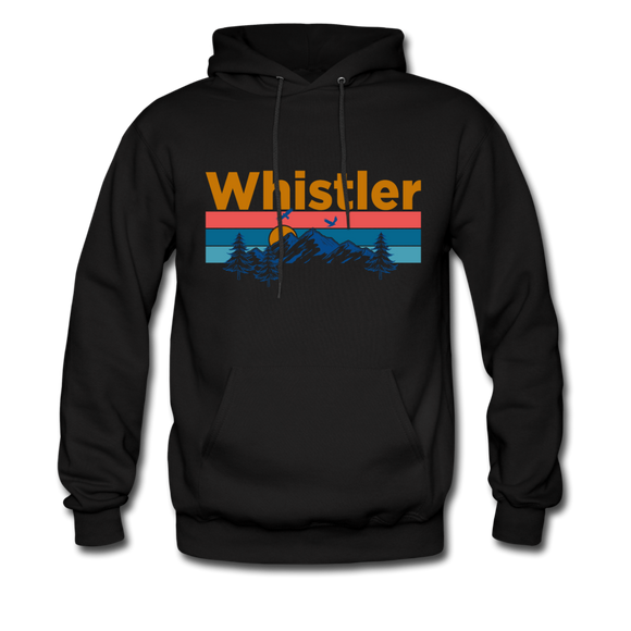 Whistler, Canada Hoodie - Retro Mountain & Birds Whistler Hooded Sweatshirt - black