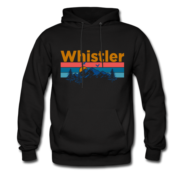 Whistler, Canada Hoodie - Retro Mountain & Birds Whistler Hooded Sweatshirt - black