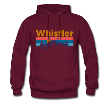 Whistler, Canada Hoodie - Retro Mountain & Birds Whistler Hooded Sweatshirt - burgundy