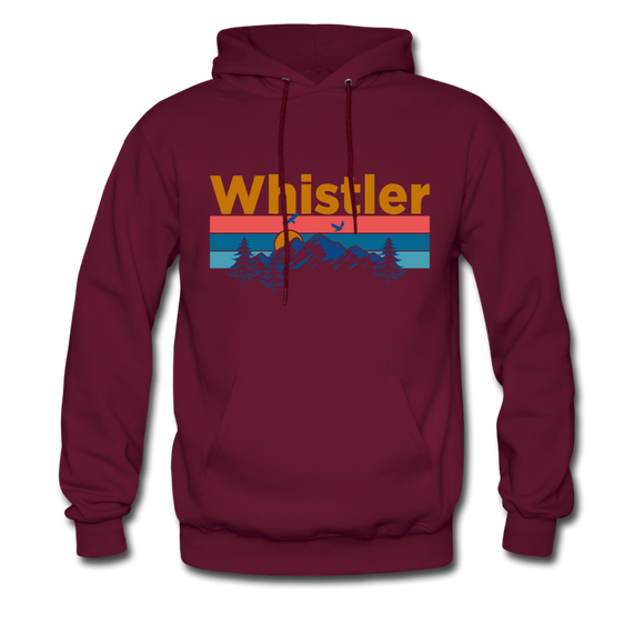 Whistler, Canada Hoodie - Retro Mountain & Birds Whistler Hooded Sweatshirt - burgundy