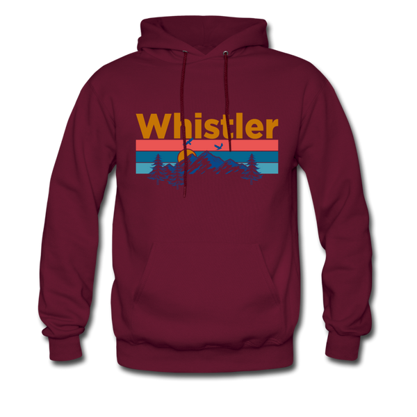 Whistler, Canada Hoodie - Retro Mountain & Birds Whistler Hooded Sweatshirt - burgundy