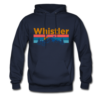 Whistler, Canada Hoodie - Retro Mountain & Birds Whistler Hooded Sweatshirt - navy