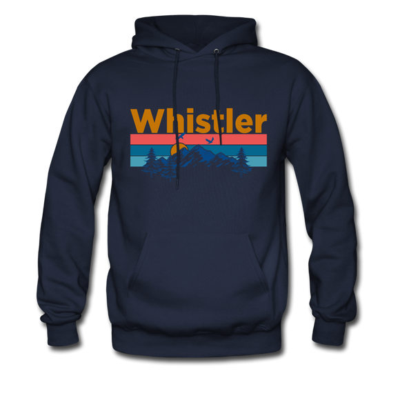 Whistler, Canada Hoodie - Retro Mountain & Birds Whistler Hooded Sweatshirt - navy