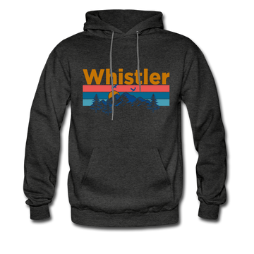 Whistler, Canada Hoodie - Retro Mountain & Birds Whistler Hooded Sweatshirt - charcoal gray