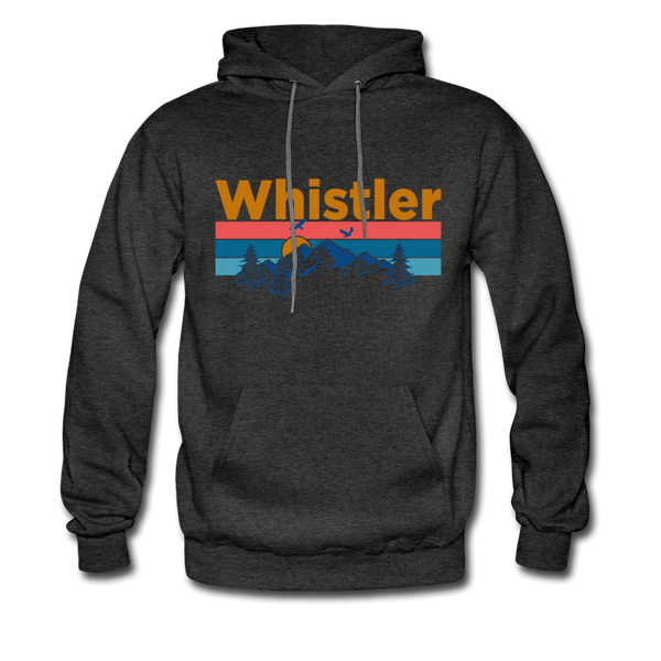 Whistler, Canada Hoodie - Retro Mountain & Birds Whistler Hooded Sweatshirt - charcoal gray