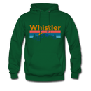 Whistler, Canada Hoodie - Retro Mountain & Birds Whistler Hooded Sweatshirt - forest green