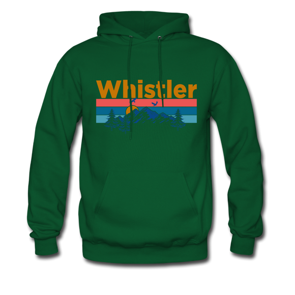 Whistler, Canada Hoodie - Retro Mountain & Birds Whistler Hooded Sweatshirt - forest green