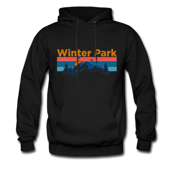 Winter Park, Colorado Hoodie - Retro Mountain & Birds Winter Park Hooded Sweatshirt - black