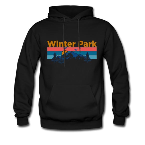 Winter Park, Colorado Hoodie - Retro Mountain & Birds Winter Park Hooded Sweatshirt - black