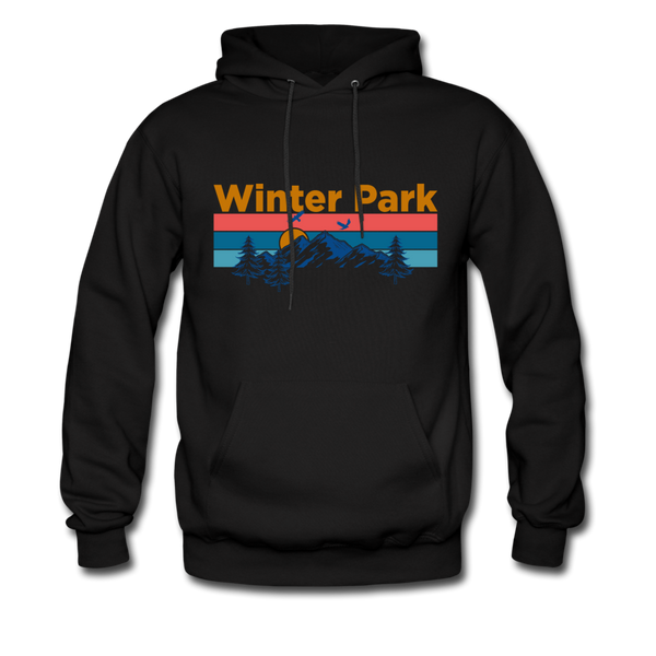 Winter Park, Colorado Hoodie - Retro Mountain & Birds Winter Park Hooded Sweatshirt - black