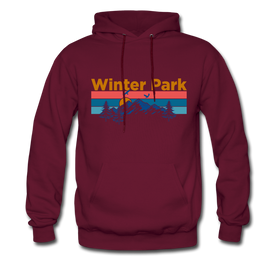Winter Park, Colorado Hoodie - Retro Mountain & Birds Winter Park Hooded Sweatshirt - burgundy