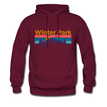 Winter Park, Colorado Hoodie - Retro Mountain & Birds Winter Park Hooded Sweatshirt - burgundy