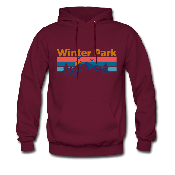 Winter Park, Colorado Hoodie - Retro Mountain & Birds Winter Park Hooded Sweatshirt - burgundy